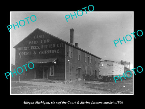 OLD LARGE HISTORIC PHOTO OF ALLEGAN MICHIGAN COURT & SIRRINE FARMERS MARKET 1900