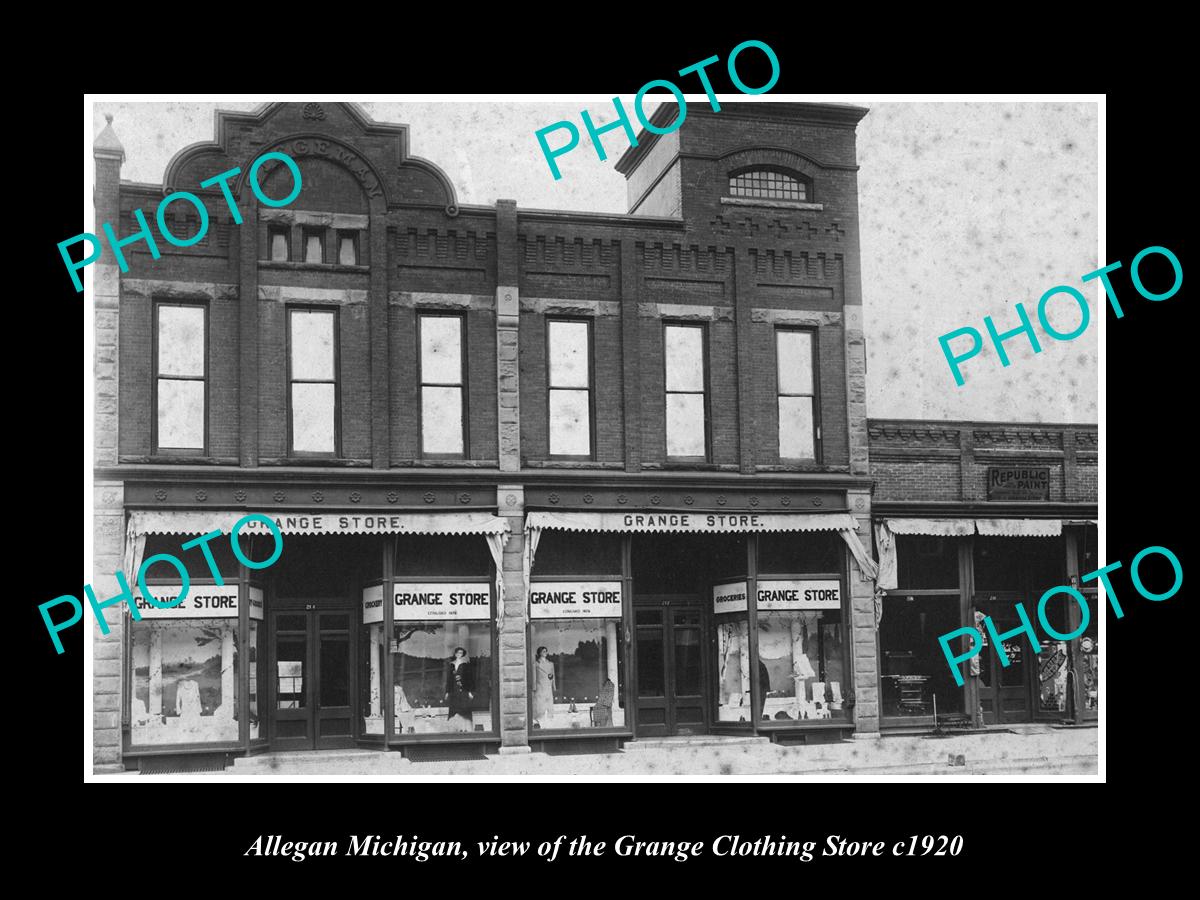 OLD LARGE HISTORIC PHOTO OF ALLEGAN MICHIGAN, THE GRANGE CLOTHING STORE c1920