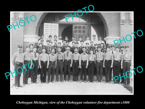 OLD LARGE HISTORIC PHOTO OF CHEBOYGAN MICHIGAN, VIEW OF FIRE DEPARTMENT c1880