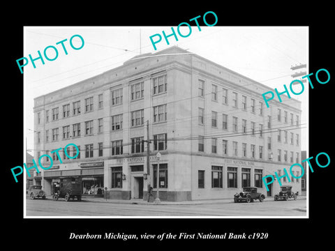 OLD LARGE HISTORIC PHOTO OF DEARBORN MICHIGAN, VIEW OF FIRST NATIONAL BANK c1920