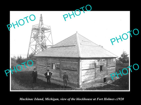 OLD LARGE HISTORIC PHOTO OF MACKINAC ISLAND MICHIGAN FORT HOLMES BLACKHOUSE 1920