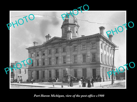 OLD LARGE HISTORIC PHOTO OF PORT HURON MICHIGAN, VIEW OF THE POST OFFICE c1900