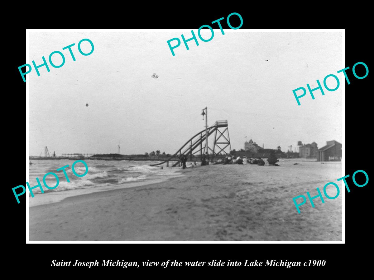 OLD LARGE HISTORIC PHOTO OF SAINT JOSEPH MICHIGAN, VIEW OF THE WATERSLIDE c1900