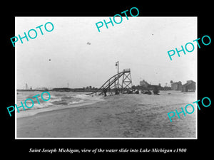 OLD LARGE HISTORIC PHOTO OF SAINT JOSEPH MICHIGAN, VIEW OF THE WATERSLIDE c1900