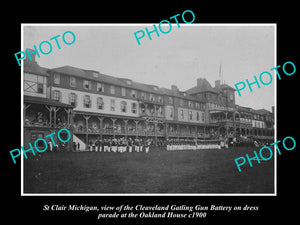 OLD LARGE HISTORIC PHOTO OF ST CLAIR MICHIGAN, THE GATLING GUN BATTERY c1900