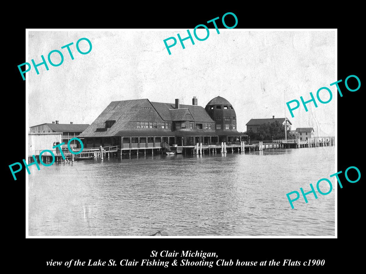 OLD LARGE HISTORIC PHOTO OF ST CLAIR MICHIGAN FISHING & SHOOTING CLUB HOUSE 1900