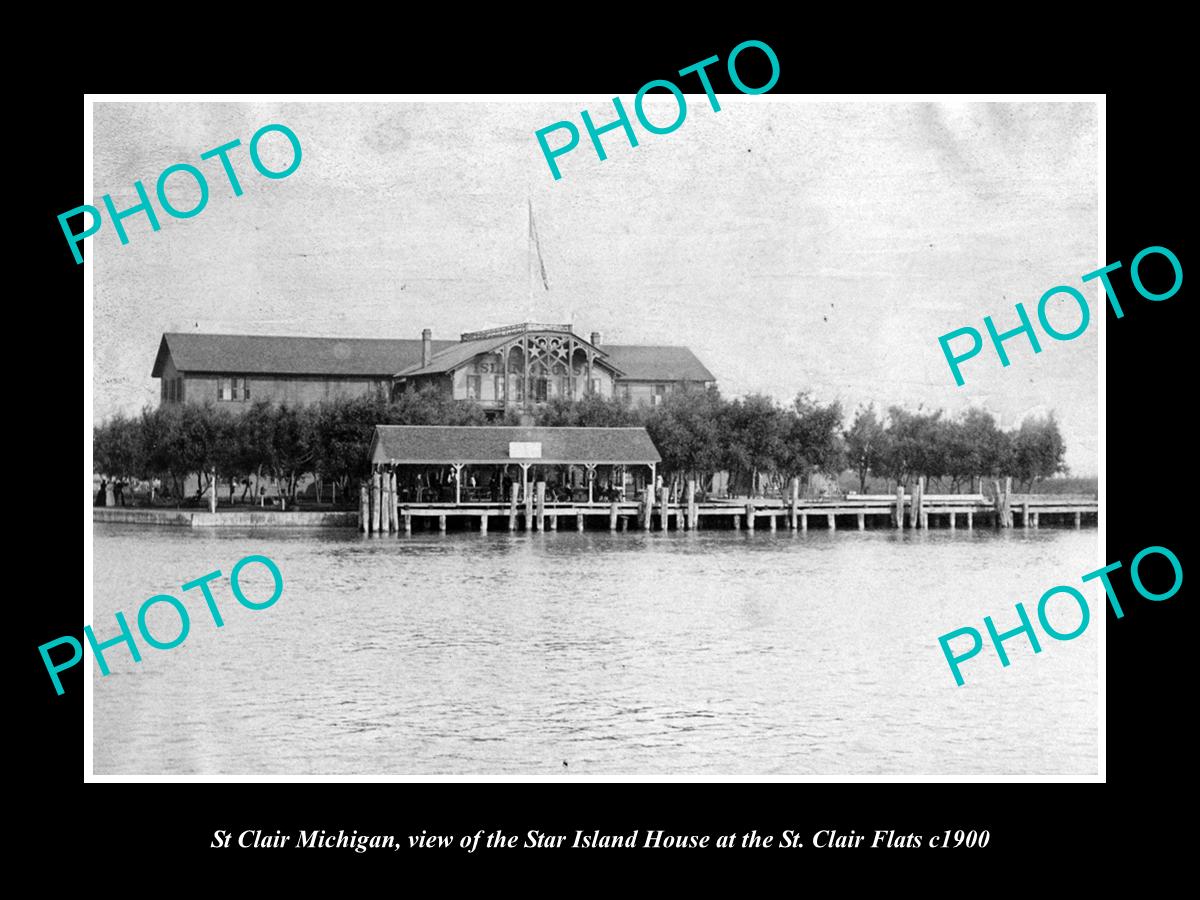 OLD LARGE HISTORIC PHOTO OF ST CLAIR FLATS MICHIGAN, THE STAR ISLAND HOUSE c1900