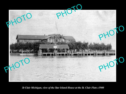 OLD LARGE HISTORIC PHOTO OF ST CLAIR FLATS MICHIGAN, THE STAR ISLAND HOUSE c1900