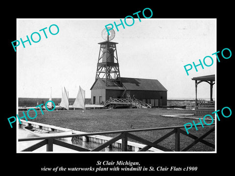 OLD LARGE HISTORIC PHOTO OF ST CLAIR MICHIGAN, St CLAIR FLATS WATERWORKS c1900