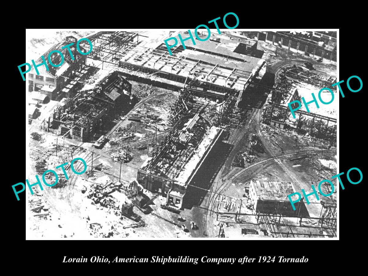 OLD LARGE HISTORIC PHOTO OF LORAIN OHIO, AMERICAN SHIPBUILDING Co TORNANO 1924