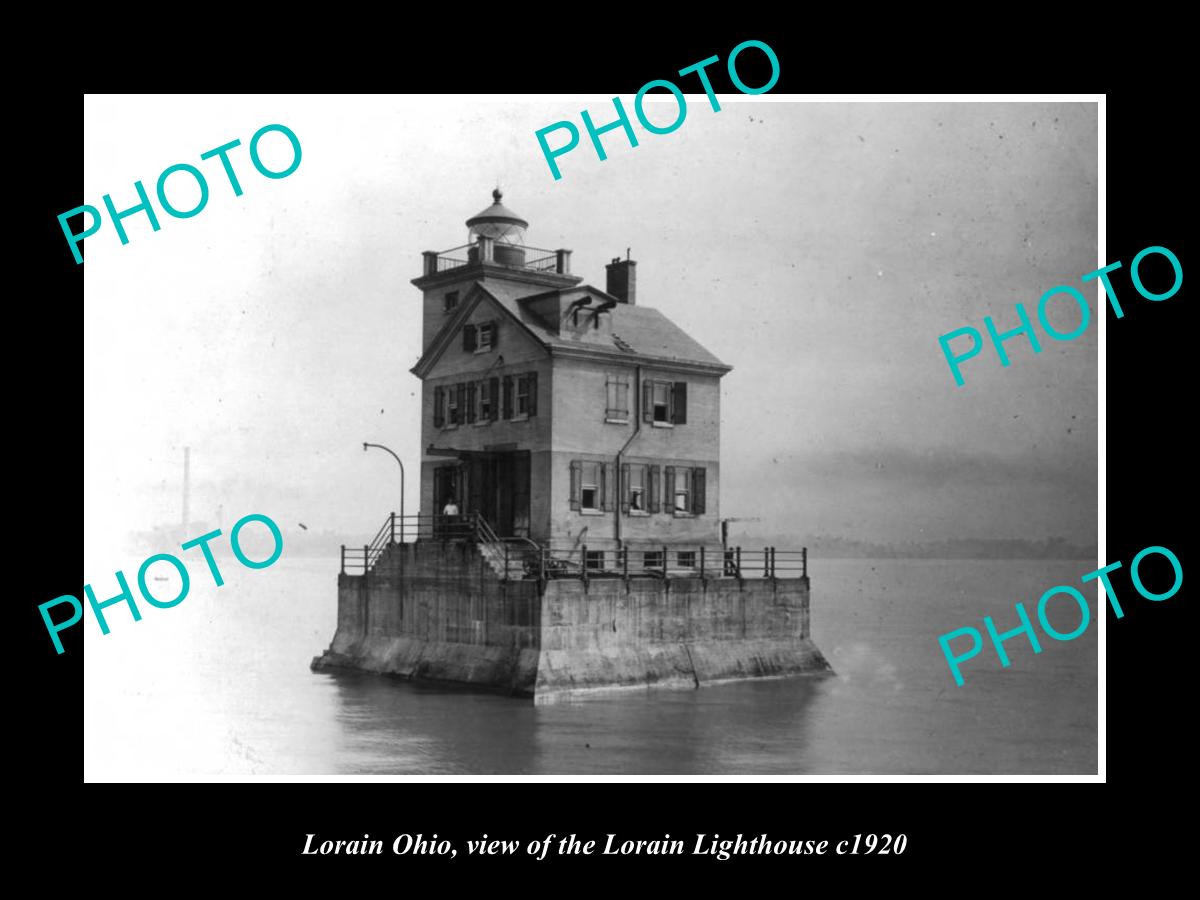 OLD LARGE HISTORIC PHOTO OF LORAIN OHIO, THE LIGHTHOUSE ON THE LAKE c1920