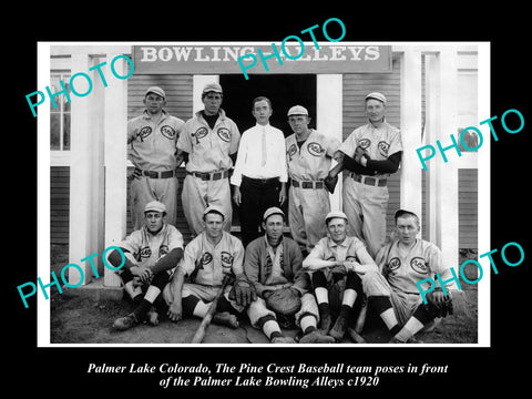 OLD LARGE HISTORIC PHOTO OF PALMER LAKE COLORADO, PINE CREST BASEBALL TEAM c1920