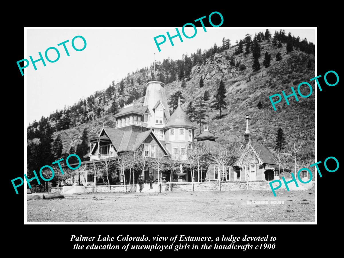 OLD LARGE HISTORIC PHOTO OF PALMER LAKE COLORADO, VIEW OF ESTAMERE LODGE c1900