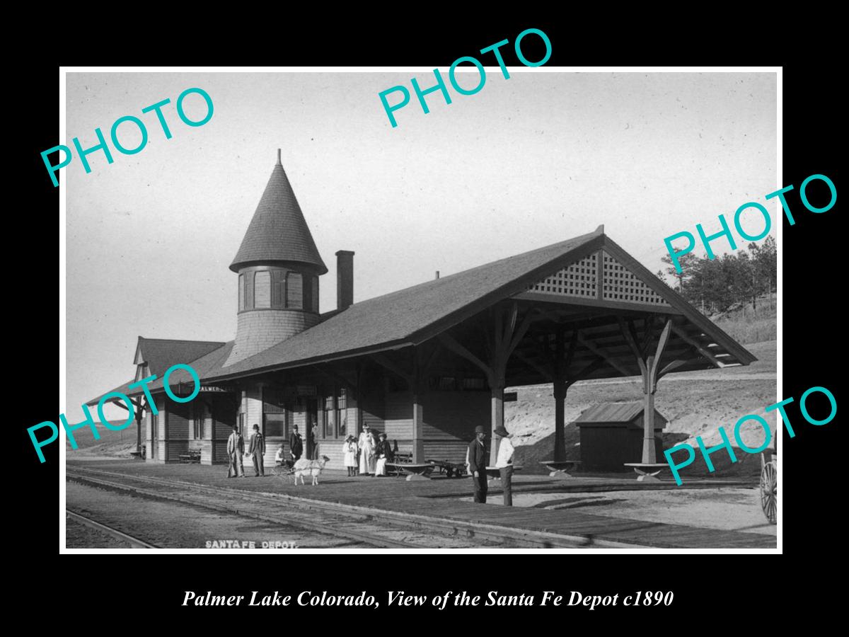 OLD LARGE HISTORIC PHOTO OF PALMER LAKE COLORADO, SANTA FE RAILROAD DEPOT c1890