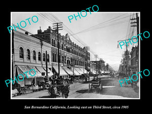 OLD HISTORIC PHOTO OF SAN BERNARDINO CALIFORNIA, VIEW OF THIRD St & STORE c1905