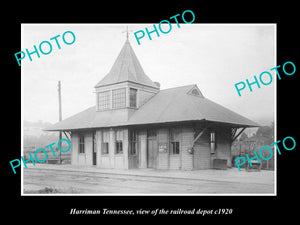 OLD LARGE HISTORIC PHOTO OF HARRIMAN TENNESSEE, THE RAILROAD DEPOT STATION 1920