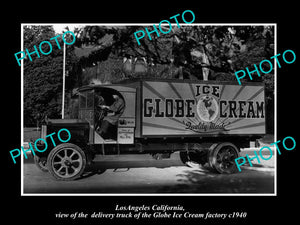 OLD LARGE HISTORIC PHOTO OF LOS ANGELES CALIFORNIA, GLOBE ICE CREAM TRUCK c1940