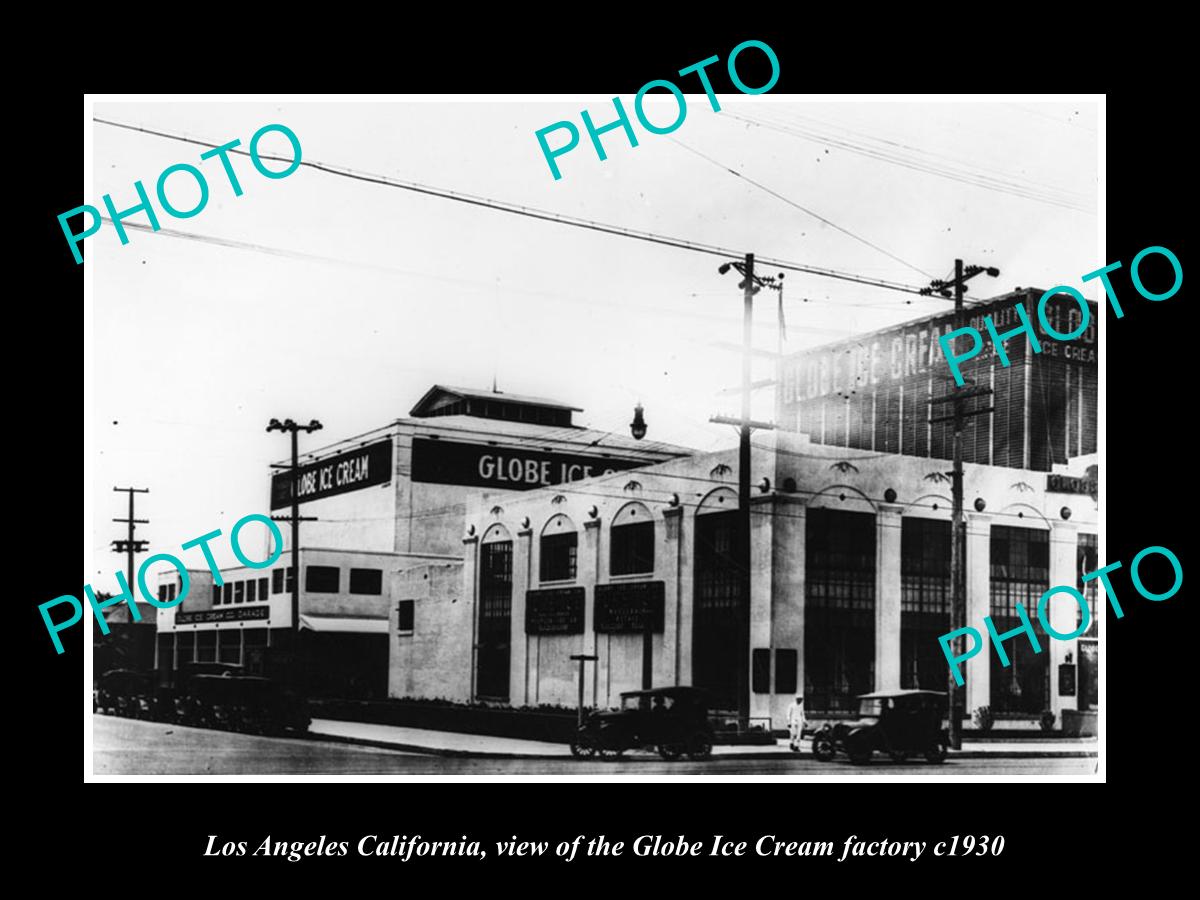 OLD LARGE HISTORIC PHOTO OF LOS ANGELES CALIFORNIA, GLOBE ICE CREAM FACTORY 1930