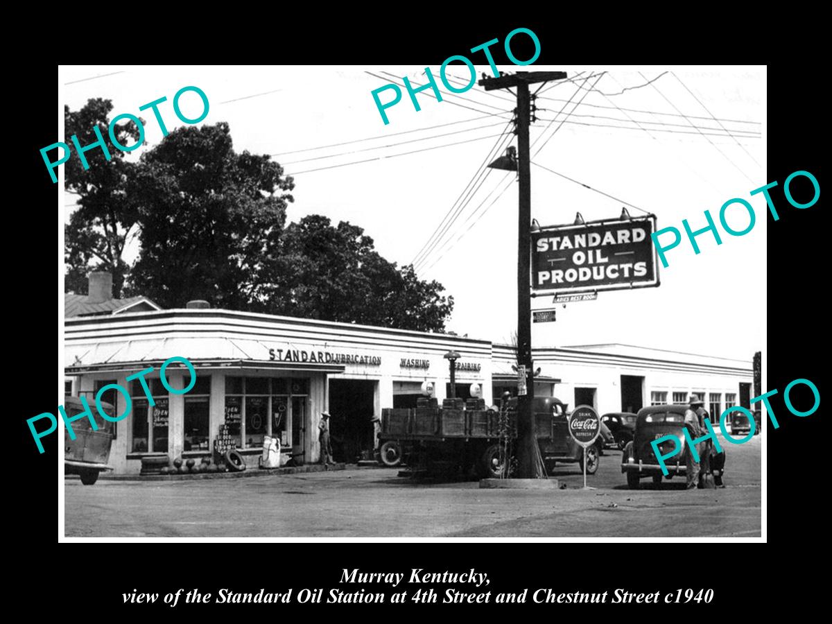 OLD LARGE HISTORIC PHOTO OF MURRAY KENTUCKY, THE STANDARD OIL GAS STATION c1940