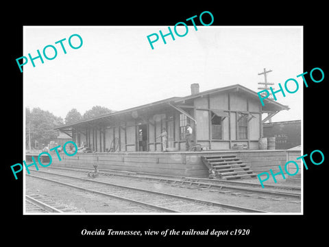 OLD LARGE HISTORIC PHOTO OF ONEIDA TENNESSEE, THE RAILROAD DEPOT STATION c1920