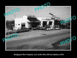 OLD LARGE HISTORIC PHOTO OF BRIDGEPORT WEST VIRGINIA, PURE OIL GAS STATION c1950