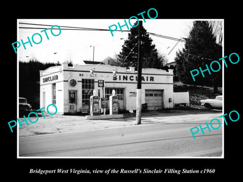 OLD LARGE HISTORIC PHOTO OF BRIDGEPORT WEST VIRGINIA, SINCLAIR GAS STATION c1960