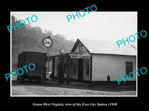 OLD LARGE HISTORIC PHOTO OF GENOA WEST VIRGINIA, THE ESSO GAS STATION c1940