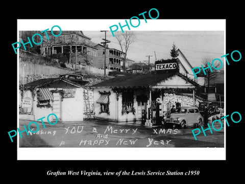 OLD LARGE HISTORIC PHOTO OF GRAFTON WEST VIRGINIA, THE LEWIS GAS STATION c1950