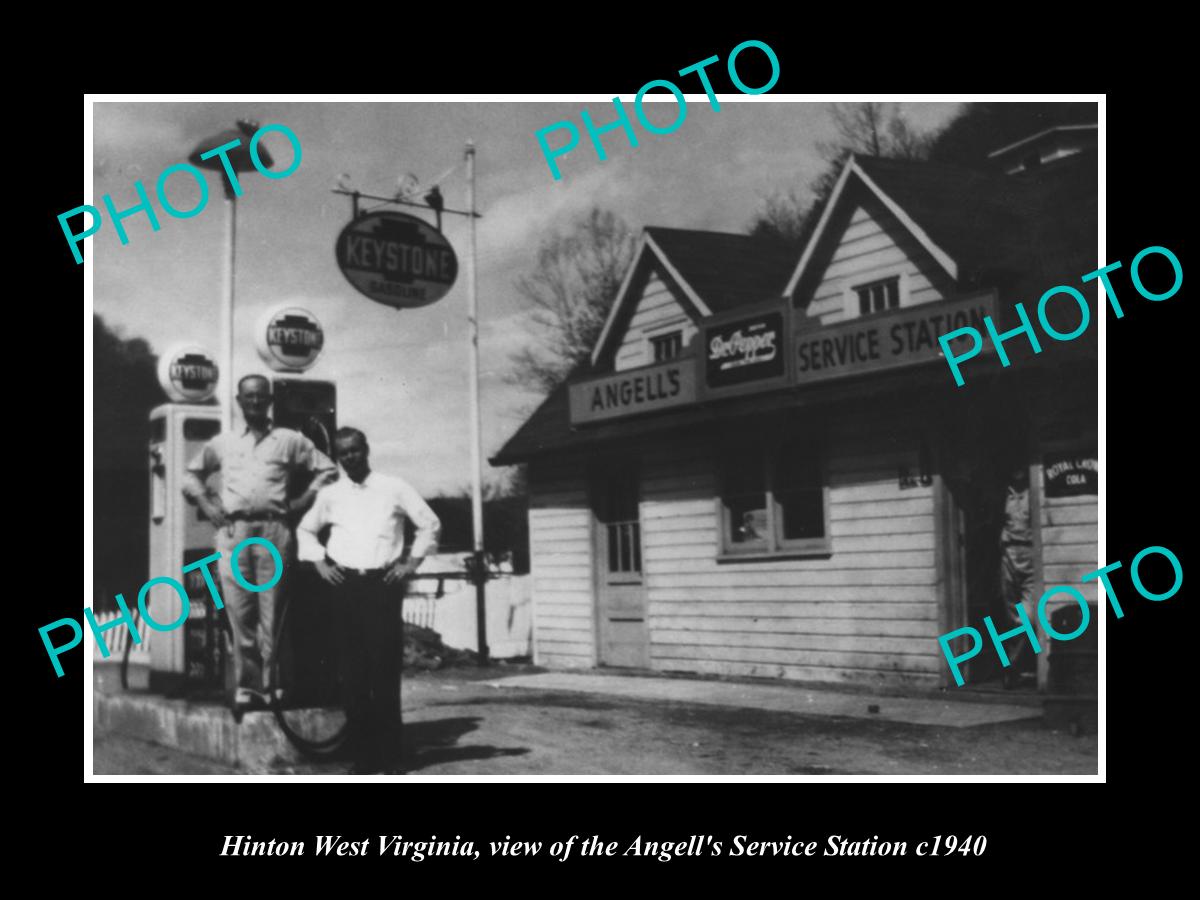 OLD LARGE HISTORIC PHOTO OF HINTON WEST VIRGINIA, THE KEYSTONE GAS STATION c1940