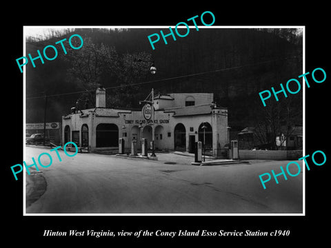 OLD LARGE HISTORIC PHOTO OF HINTON WEST VIRGINIA, CONEY ISLAND GAS STATION c1940