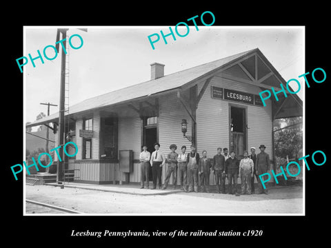 OLD LARGE HISTORIC PHOTO OF LEESBURG PENNSYLVANIA, THE RAILROAD STATION c1920