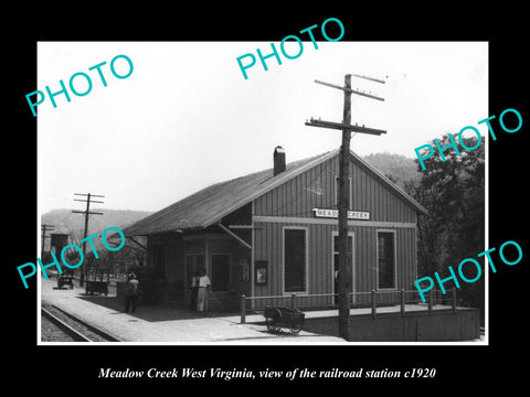 OLD LARGE HISTORIC PHOTO OF MEADOW CREEK WEST VIRGINIA, THE RAILROAD DEPOT c1920