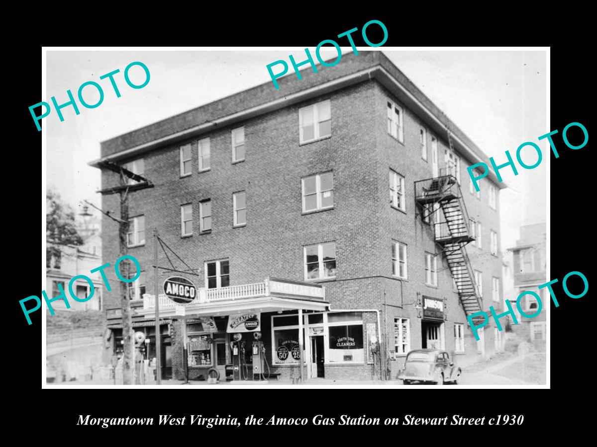 OLD LARGE HISTORIC PHOTO OF MORGANTOWN WEST VIRGINIA, THE AMOCO GAS STATION 1930