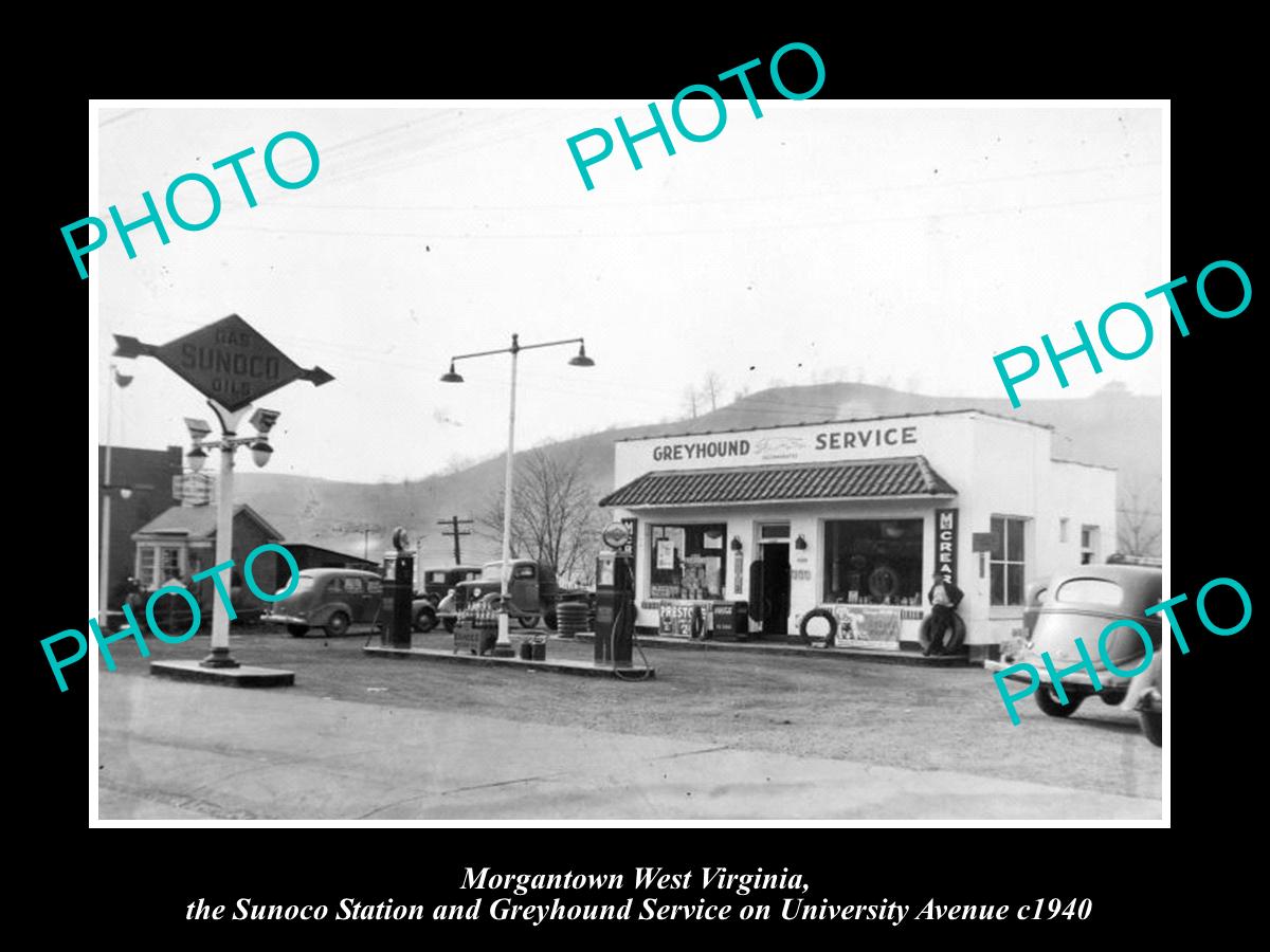 OLD LARGE HISTORIC PHOTO OF MORGANTOWN WEST VIRGINIA, GREYHOUND BUS DEPOT c1940