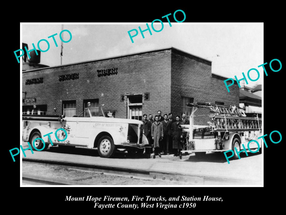 OLD LARGE HISTORIC PHOTO OF MOUNT HOPE WEST VIRGINIA, THE FIRE DEPARTMENT c1950