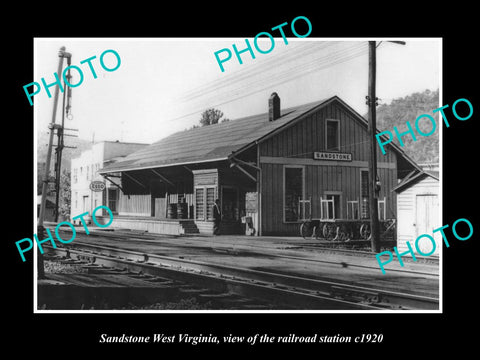 OLD LARGE HISTORIC PHOTO OF SANDSTONE WEST VIRGINIA, THE RAILROAD STATION c1920