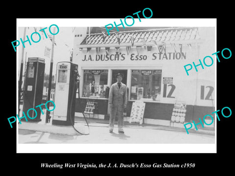 OLD LARGE HISTORIC PHOTO OF WHEELING WEST VIRGINIA, THE ESSO GAS STATION c1950