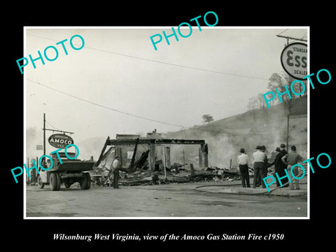 OLD LARGE HISTORIC PHOTO OF WILSONBURG WEST VIRGINIA AMOCO GAS STATION FIRE 1950