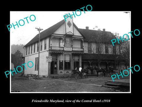 OLD LARGE HISTORIC PHOTO OF FRIENDSVILLE MARYLAND, THE CENTRAL HOTEL c1910