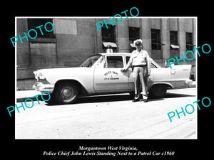 OLD LARGE HISTORIC PHOTO OF MORGANTOWN WEST VIRGINIA, THE POLICE DEPT CAR c1960