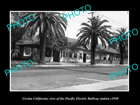 OLD HISTORIC PHOTO OF COVINA CALIFORNIA, PACIFIC ELECTRIC RAILWAY STATION 1940