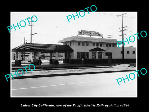 OLD HISTORIC PHOTO CULVER CITY CALIFORNIA, PACIFIC ELECTRIC RAILWAY STATION 1940