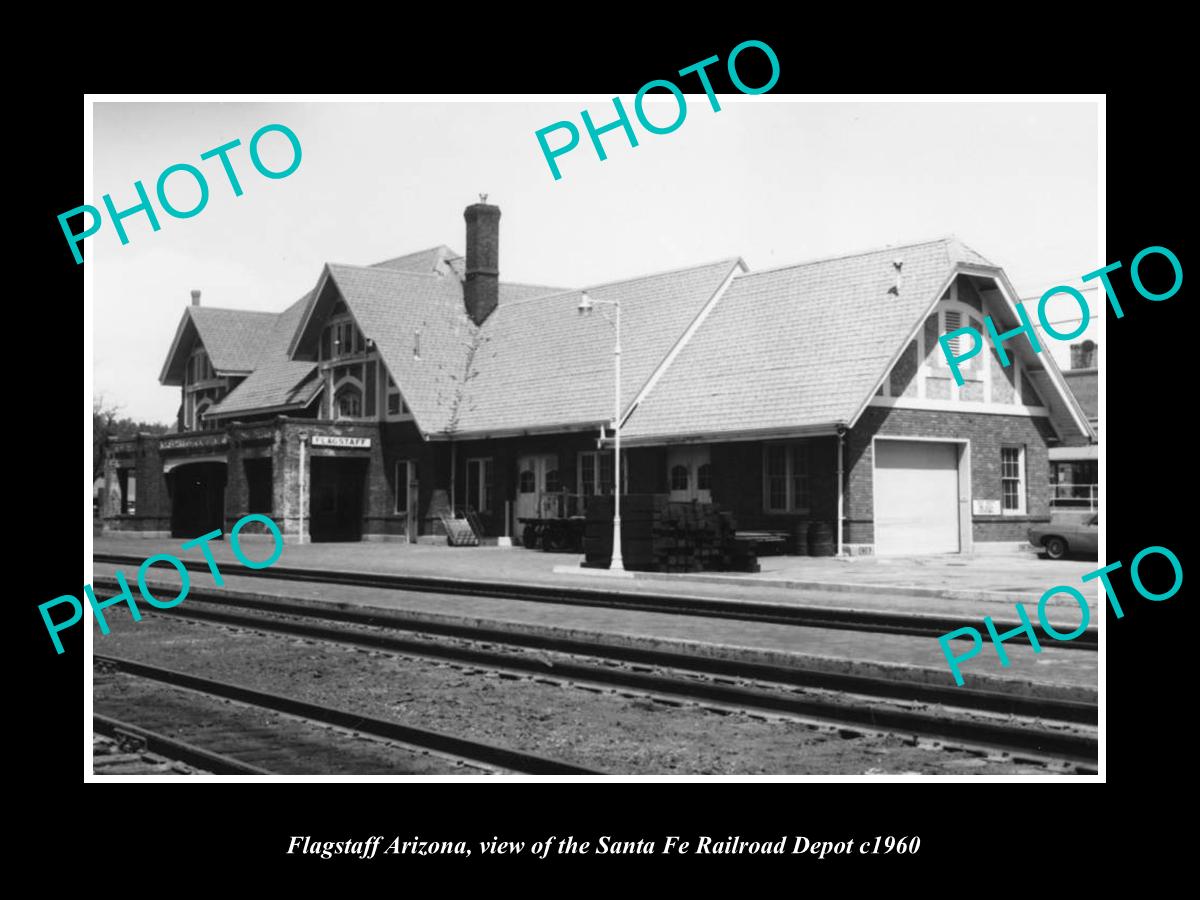 OLD HISTORIC PHOTO OF FLAGSTAFF ARIZONA, VIEW OF THE RAILROAD STATION c1960