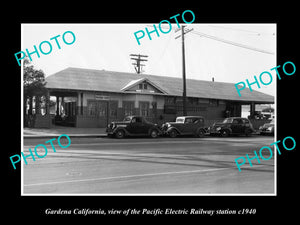 OLD HISTORIC PHOTO OF GARDENA CALIFORNIA, PACIFIC ELECTRIC RAILWAY STATION 1940