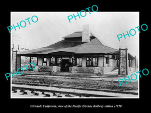 OLD HISTORIC PHOTO OF GLENDALE CALIFORNIA, PACIFIC ELECTRIC RAILWAY STATION 1940