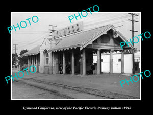 OLD HISTORIC PHOTO OF LYNWOOD CALIFORNIA, PACIFIC ELECTRIC RAILWAY STATION 1940