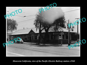 OLD HISTORIC PHOTO OF MONROVIA CALIFORNIA, PACIFIC ELECTRIC RAILWAY STATION 1940