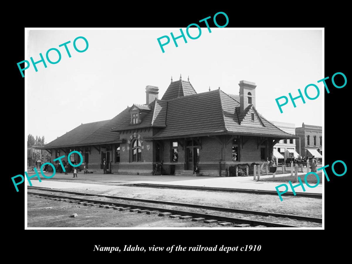 OLD LARGE HISTORIC PHOTO OF NAMPA IDAHO, THE RAILROAD DEPOT STATION c1910