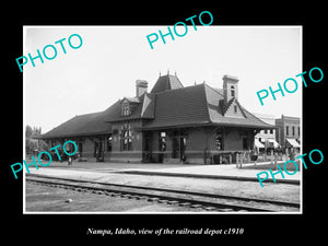 OLD LARGE HISTORIC PHOTO OF NAMPA IDAHO, THE RAILROAD DEPOT STATION c1910