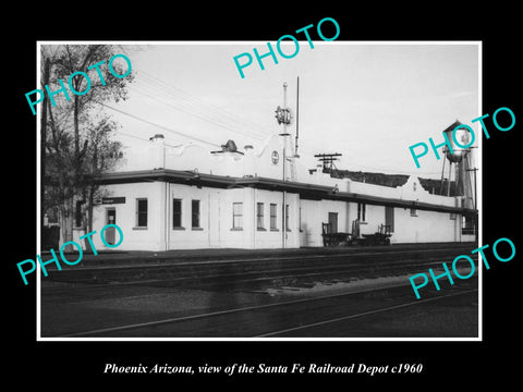 OLD LARGE HISTORIC PHOTO OF PHOENIX ARIZONA, THE RAILROAD DEPOT STATION c1960